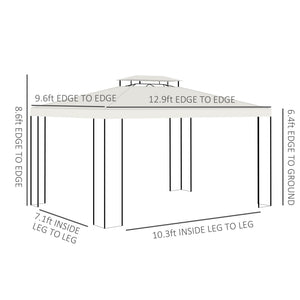 10' x 13' Outdoor Gazebo, Double Roof Patio Gazebo Canopy Shelter with Screen Decorate Corner Frame for Garden, Lawn, Backyard and Deck, White