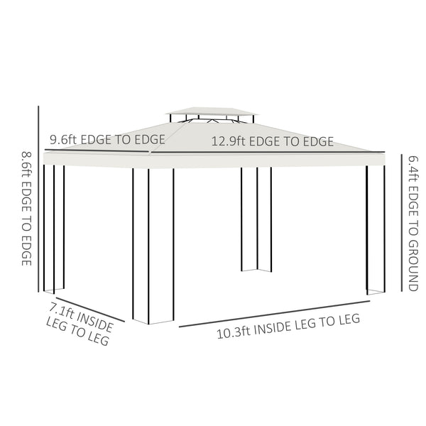 10' x 13' Outdoor Gazebo, Double Roof Patio Gazebo Canopy Shelter with Screen Decorate Corner Frame for Garden, Lawn, Backyard and Deck, White