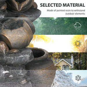 28.3" Tall Solar Powered Outdoor Water Fountain, 4-Tier Floor Standing Resin Cascading Jars and Stacked Stones Waterfall Fountain with LED Lights and Pump for Garden, Patio, Backyard
