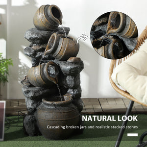 28.3" Tall Solar Powered Outdoor Water Fountain, 4-Tier Floor Standing Resin Cascading Jars and Stacked Stones Waterfall Fountain with LED Lights and Pump for Garden, Patio, Backyard