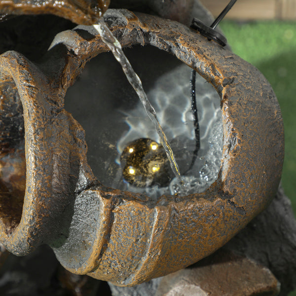 28.3" Tall Solar Powered Outdoor Water Fountain, 4-Tier Floor Standing Resin Cascading Jars and Stacked Stones Waterfall Fountain with LED Lights and Pump for Garden, Patio, Backyard