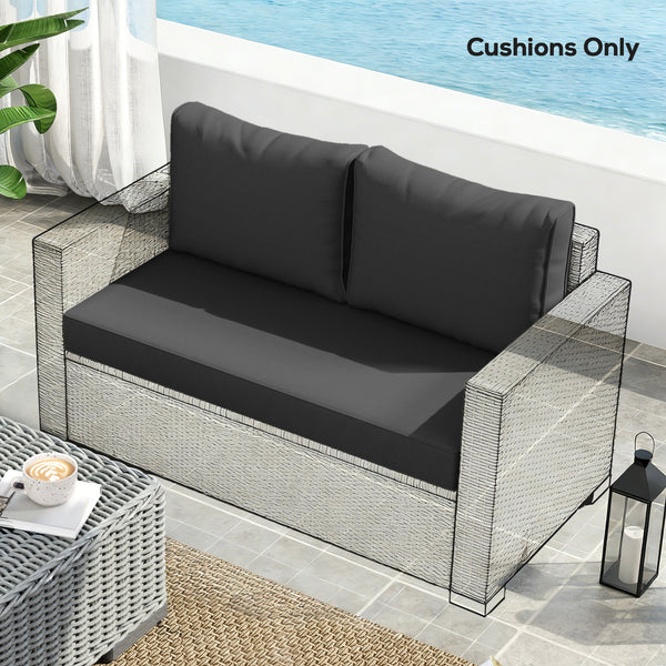 2 Seater Outdoor Seat Cushions with Backrest, Loveseat Double Sofa Outdoor Furniture Cushions, Fade-Resistant Replacement Patio Cushions for Indoor and Outdoor, Black