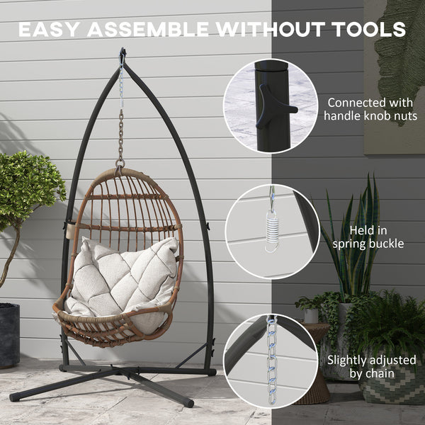 Hammock Chair Stand Only, Hanging Chair Stand with X-Shape Base, Heavy Duty Steel Single Hammock Egg Swing Frame for Indoor Outdoor, 150 KG Load Capacity Black