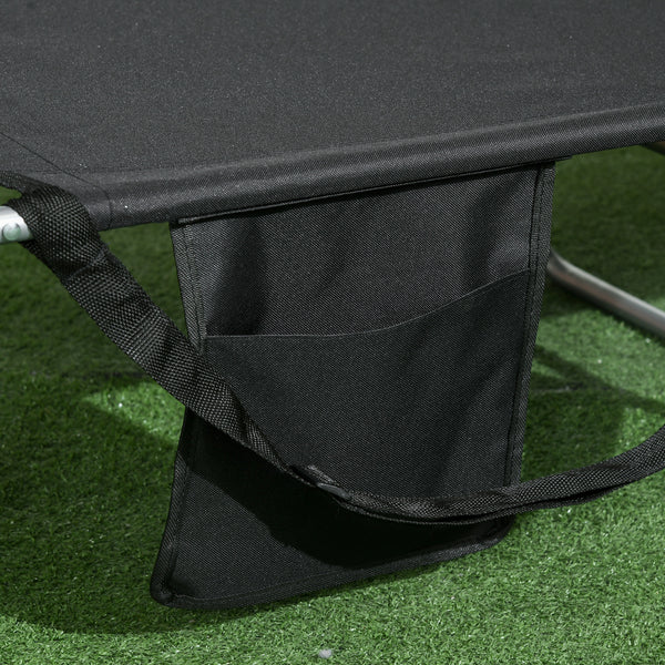 Folding Lounge Chair Outdoor Tanning Chair with Face Hole, 5-Position Reclining Sun Lounger Chaise Lounge Cot with Side Pocket, Carry Strap for Beach Pool, Yard, Black