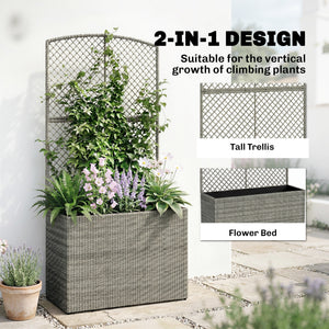 Garden Planter with Trellis, Rattan Raised Beds for Garden with Liner, Freestanding Outdoor Planter Box for Climbing Plants, Herbs, Vegetables, Flowers, 80 x 30 x 163 cm, Dark Grey