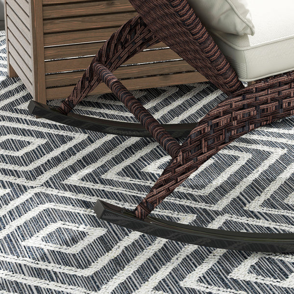 Outdoor Wicker Adirondack Rocking Chair, Patio Rattan Rocker Chair with High Back, Seat Cushion and Pillow for Garden, Porch, Balcony, Cream White/Brown