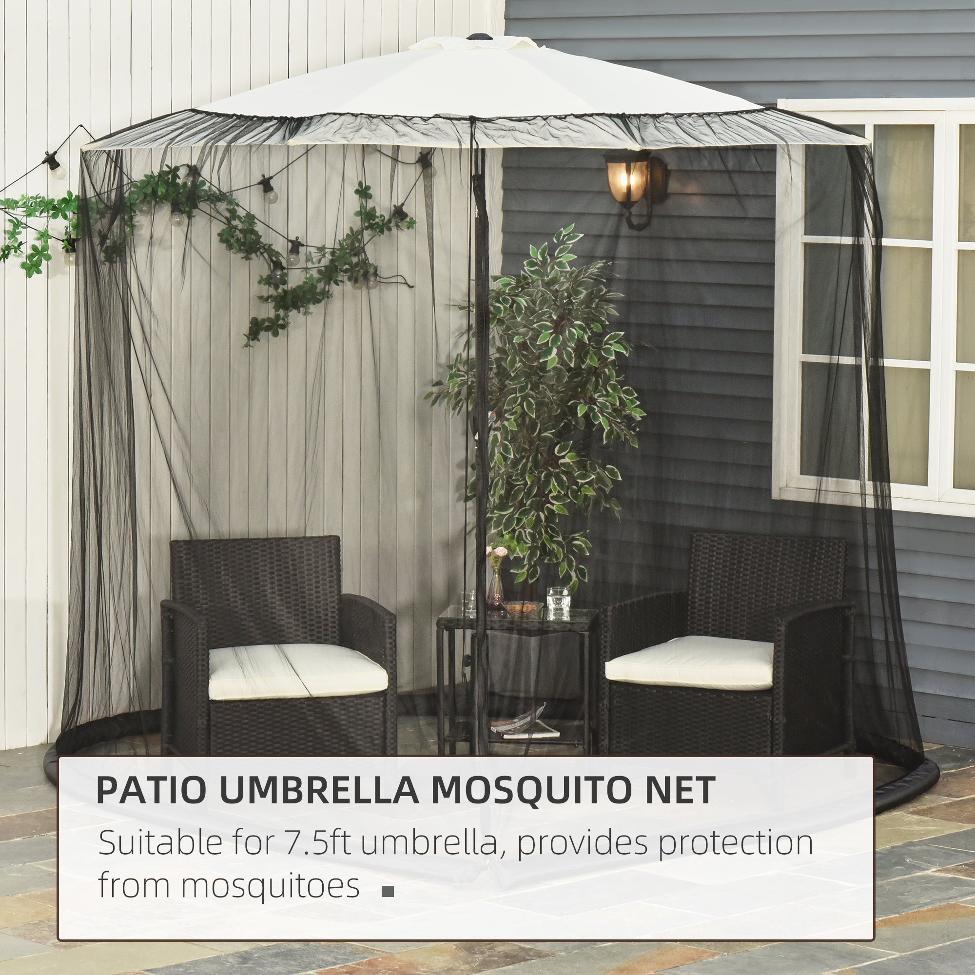 large patio umbrella mosquito netting Outsunny 7.5FT Umbrella Mosquito Net with Zippered Door, Black
