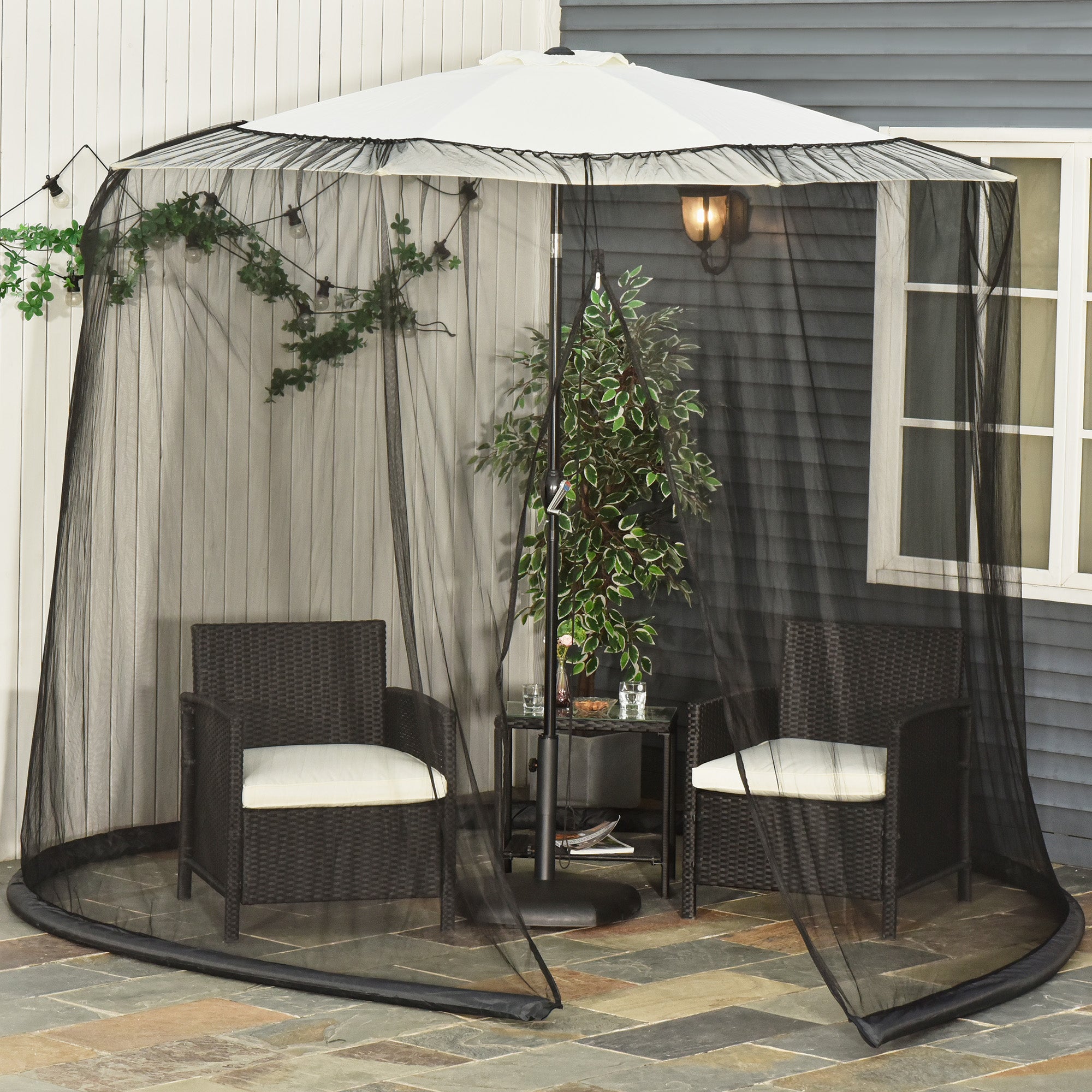 Outsunny 7.5FT Umbrella Mosquito Net with Zippered Door, Black