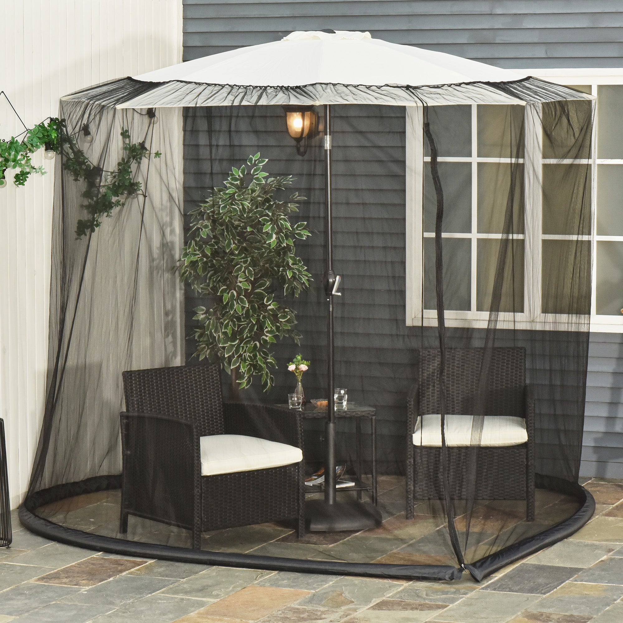 Outsunny 7.5FT Umbrella Mosquito Net with Zippered Door, Black