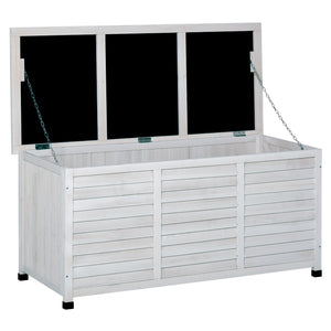 75 Gallon Wooden Storage Box patio Deck Box Bench, Garden Backyard Outdoor Storage Container with Aerating Gap & Weather-Fighting Finish, White