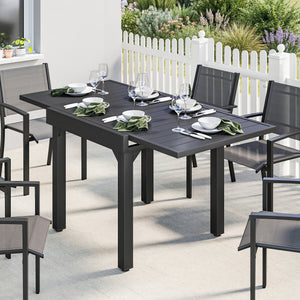 Extending Garden Table for 4-6 People, 80-160 cm Aluminium Extendable Outdoor Patio Table with Slatted Top for Garden, Lawn, Yard, Black