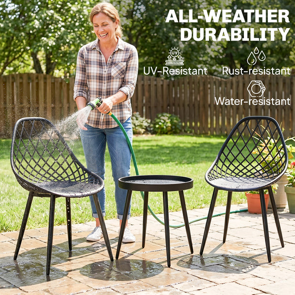3-Piece Outdoor Bistro Set with 2 Chairs and Round Table, Weather-Resistant Metal Frame, Modern Patio Furniture for Garden, Balcony, Porch, Black
