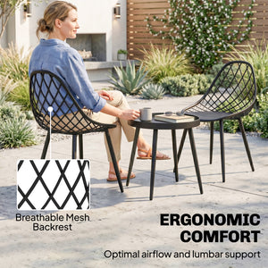 3-Piece Outdoor Bistro Set with 2 Chairs and Round Table, Weather-Resistant Metal Frame, Modern Patio Furniture for Garden, Balcony, Porch, Black