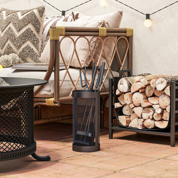 5-Piece Fireplace Companion Set, Metal Fireplace Tools Set with Brush, Shovel, Poker, Tongs and Bucket, Fireside Companion for Indoor or Outdoor Fireplaces, Chimineas, Fire Pits