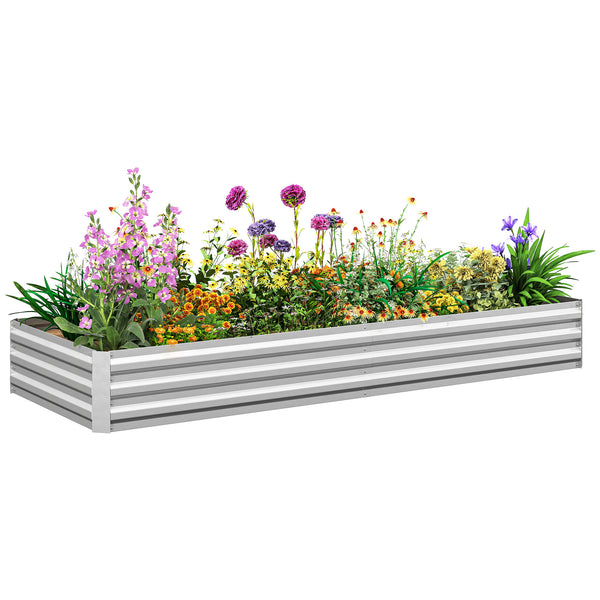 Galvanized Raised Garden Bed, 8' x 3' x 1' Metal Planter Box, for Growing Vegetables, Flowers, Herbs, Succulents, Silver