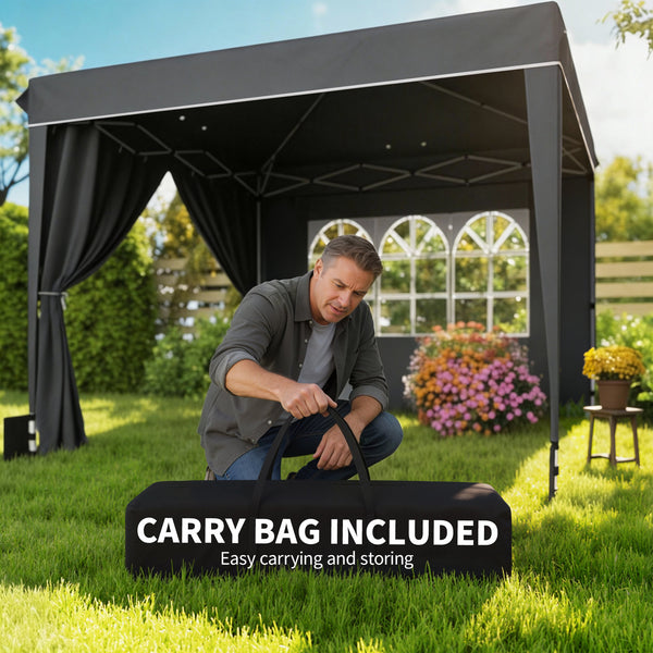 10 x 10 ft Pop Up Canopy Tent with Sidewalls, UPF50+ Outdoor Portable Instant Canopy Shelter with Carry Bag, Sandbags, Adjustable Height for  Parties, Events, Camping, Black