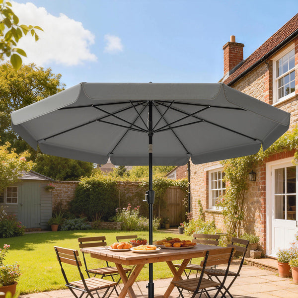 10 ft Patio Umbrella with Push Button Tilt and Crank, Outdoor Market Table Umbrella Parasol with Vent, 8 Ribs for Garden, Deck, Pool, Dark Grey
