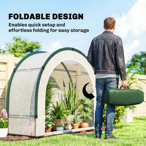 Foldable Small Greenhouse, Portable Green House with Zipper Door, PE Base, Mini Greenhouse for Garden Patio, 200 x 80 x 164 cm, Green