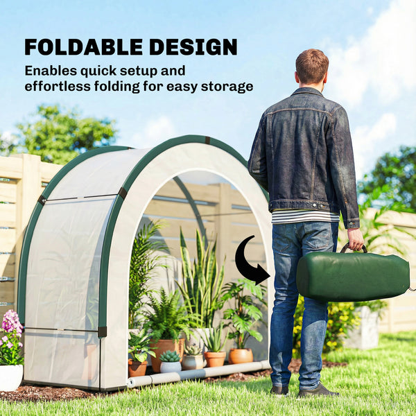 Foldable Small Greenhouse, Portable Green House with Zipper Door, PE Base, Mini Greenhouse for Garden Patio, 200 x 80 x 164 cm, Green