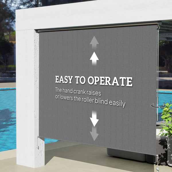 8'W x 6'H Roller Shades, Outdoor Blinds Cordless Roll Up Shade for Porch Balcony Gazebo, Dark Grey