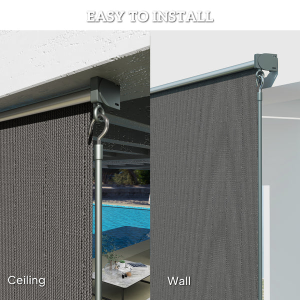8'W x 6'H Roller Shades, Outdoor Blinds Cordless Roll Up Shade for Porch Balcony Gazebo, Dark Grey
