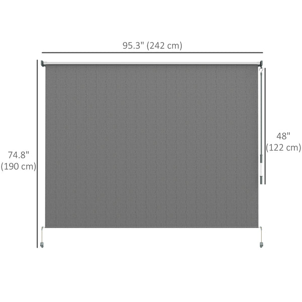 8'W x 6'H Roller Shades, Outdoor Blinds Cordless Roll Up Shade for Porch Balcony Gazebo, Dark Grey