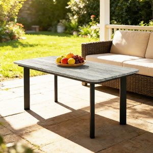 Outdoor Coffee Table, Rectangle Garden Table with Slatted Wood Plastic Composite Top, Metal Frame Garden Tables for Patio, Balcony, Terrace, 90 x 49 x 40 cm, Grey