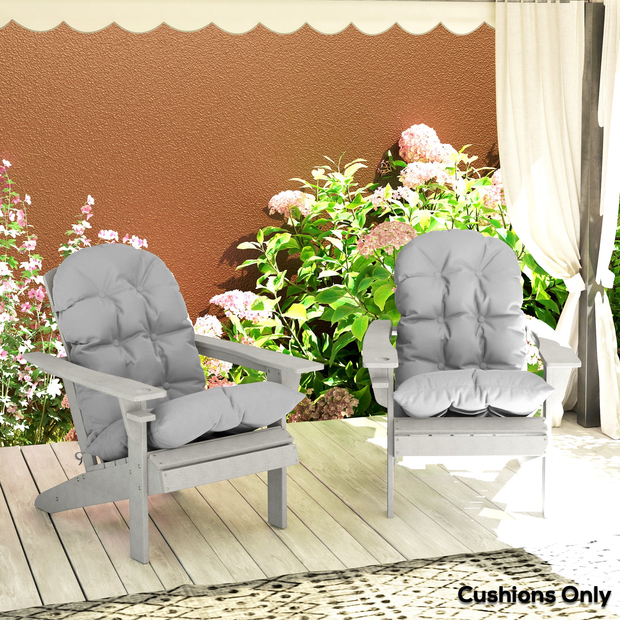 Adirondack Chair Cushions Set of 2, Tufted High Back Patio Chair with Ties, Light Grey