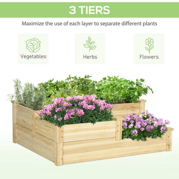3 Tier Raised Garden Bed, Outdoor Planter Box, Wooden Garden Box with Open Bottom for Growing Vegetables, Herbs, Flowers, 42.5" x 34.75" x 14.25", Natural