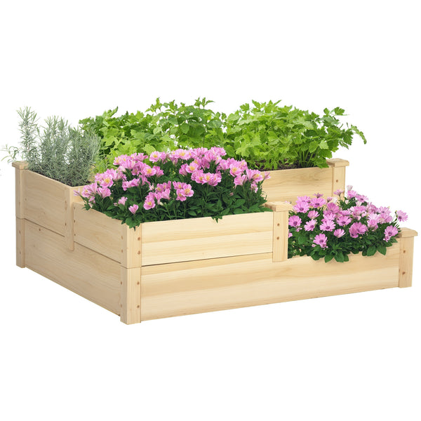 3 Tier Raised Garden Bed, Outdoor Planter Box, Wooden Garden Box with Open Bottom for Growing Vegetables, Herbs, Flowers, 42.5" x 34.75" x 14.25", Natural