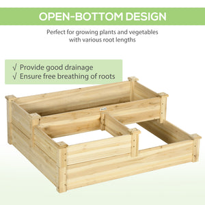3 Tier Raised Garden Bed, Outdoor Planter Box, Wooden Garden Box with Open Bottom for Growing Vegetables, Herbs, Flowers, 42.5" x 34.75" x 14.25", Natural