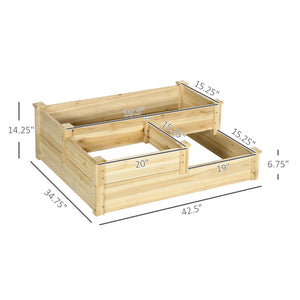 3 Tier Raised Garden Bed, Outdoor Planter Box, Wooden Garden Box with Open Bottom for Growing Vegetables, Herbs, Flowers, 42.5" x 34.75" x 14.25", Natural