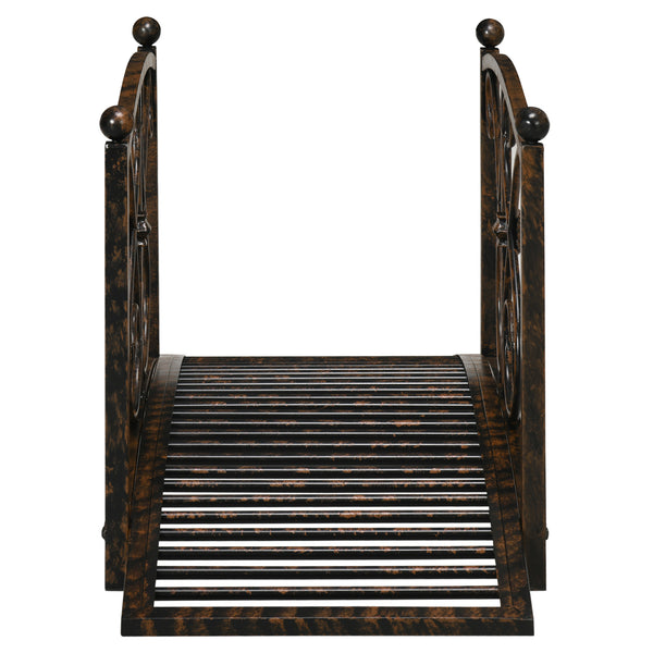 3.3FT Metal Arch Zen Garden Bridge with Safety Siderails, Decorative Footbridge, Delicate Floral Scrollwork for Stream, Fish Pond, Brown