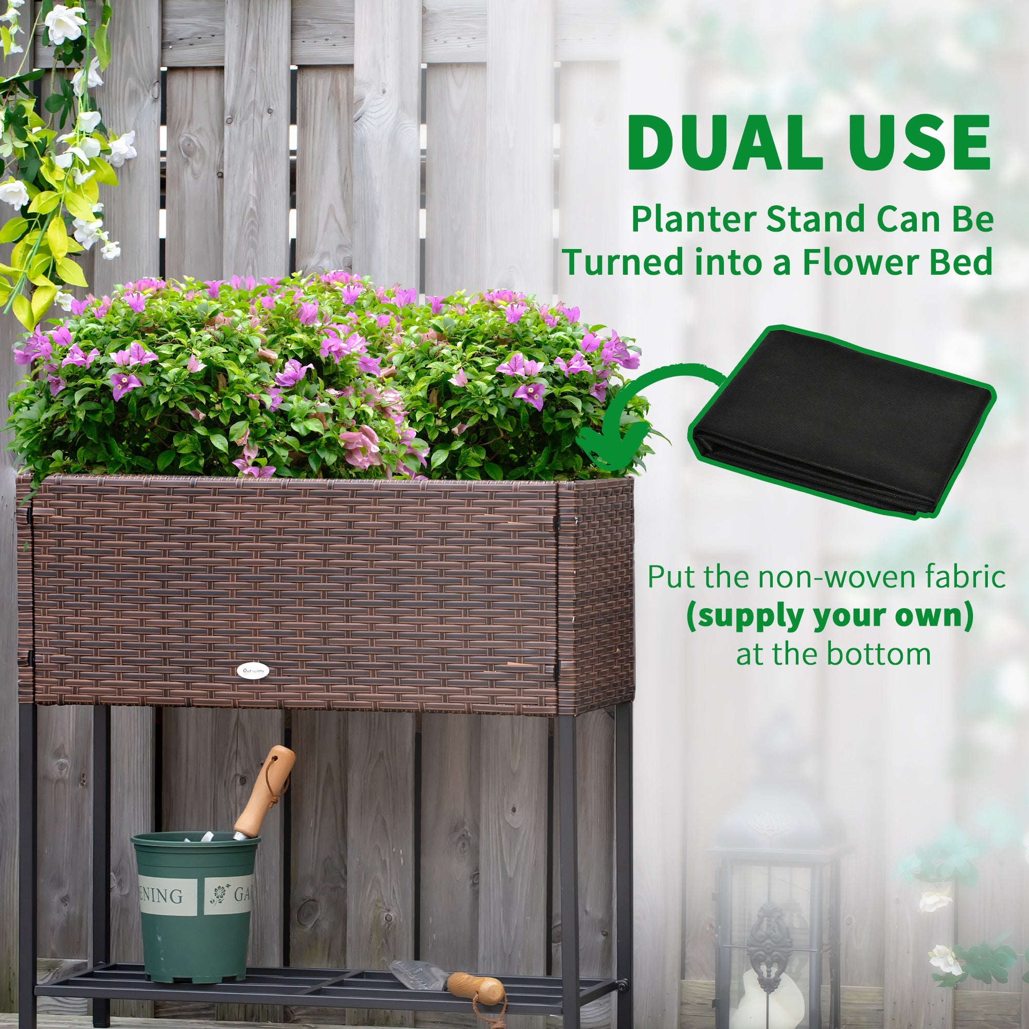indoor planter box with stand Outsunny Elevated Rattan Planter Box with Tool Storage, Indoor/Outdoor, 28" High