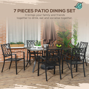 7 Pieces Patio Dining Set for 6 with Stackable Chairs, Outdoor Table and Chairs with Wood Grain Top, for Garden, Backyard, Porch, Brown