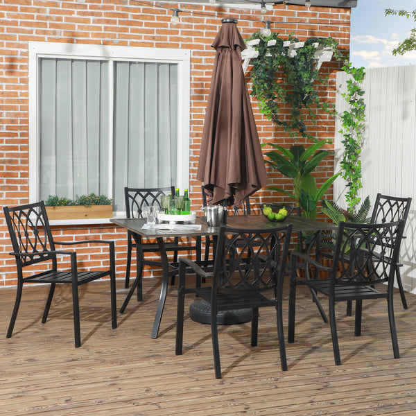 7 Pieces Patio Dining Set for 6 with Stackable Chairs, Outdoor Table and Chairs with Wood Grain Top, for Garden, Backyard, Porch, Brown