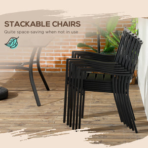 7 Pieces Patio Dining Set for 6 with Stackable Chairs, Outdoor Table and Chairs with Wood Grain Top, for Garden, Backyard, Porch, Brown