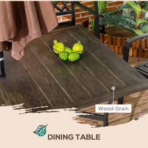 7 Pieces Patio Dining Set for 6 with Stackable Chairs, Outdoor Table and Chairs with Wood Grain Top, for Garden, Backyard, Porch, Brown