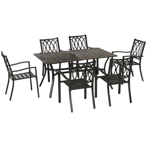 7 Pieces Patio Dining Set for 6 with Stackable Chairs, Outdoor Table and Chairs with Wood Grain Top, for Garden, Backyard, Porch, Brown