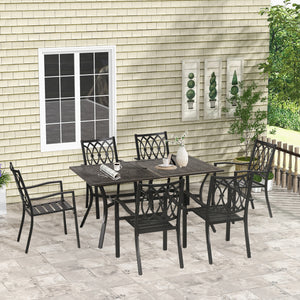 7 Pieces Patio Dining Set for 6 with Stackable Chairs, Outdoor Table and Chairs with Wood Grain Top, for Garden, Backyard, Porch, Brown