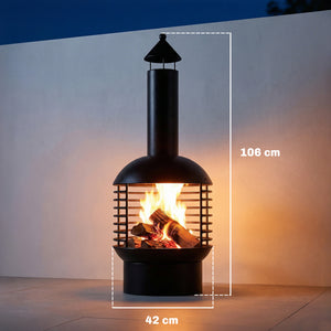 Chimney Fire Pit, Portable Wood Burning Firepit with Poker, Charcoal Grid, Outdoor Fireplace for Garden Patio, Black