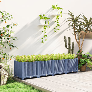 Outsunny 5 x 1 x 1 ft Raised Garden Bed, Indoor Outdoor Plastic Planter Box with Drainage Holes for Vegetables, Herbs, Flowers & Succulents, Blue