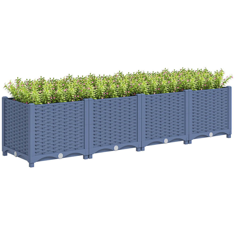 Outsunny 5 x 1 x 1 ft Raised Garden Bed, Indoor Outdoor Plastic Planter Box with Drainage Holes for Vegetables, Herbs, Flowers & Succulents, Blue