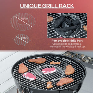 Portable Kettle Charcoal Grill BBQ Smoker with Cover, Outdoor Round Barbecue with Lid, Thermometer, Turner, Knife, Clip, Storage Shelf, & Wheels for Party Patio Garden