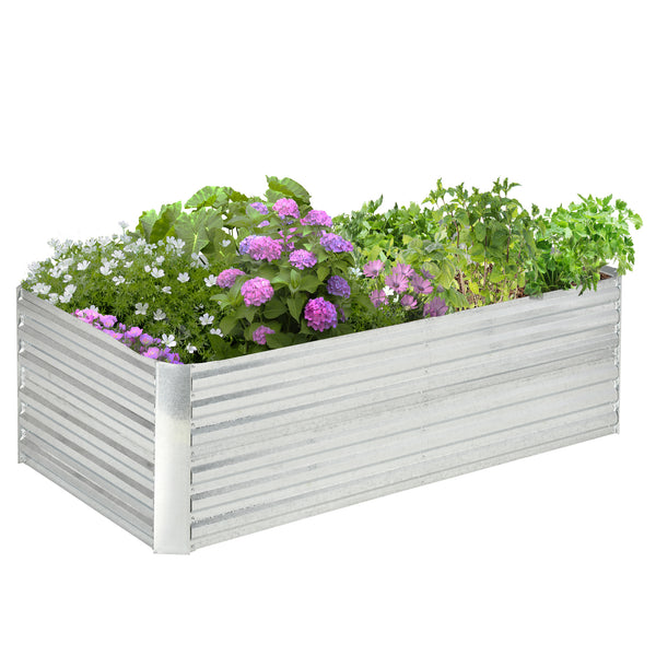 Outsunny Galvanized Raised Garden Bed Kit with Reinforcing Bars, Large and Tall Metal Planter Box for Vegetables, Flowers and Herbs, 6' x 3' x 2', Silver