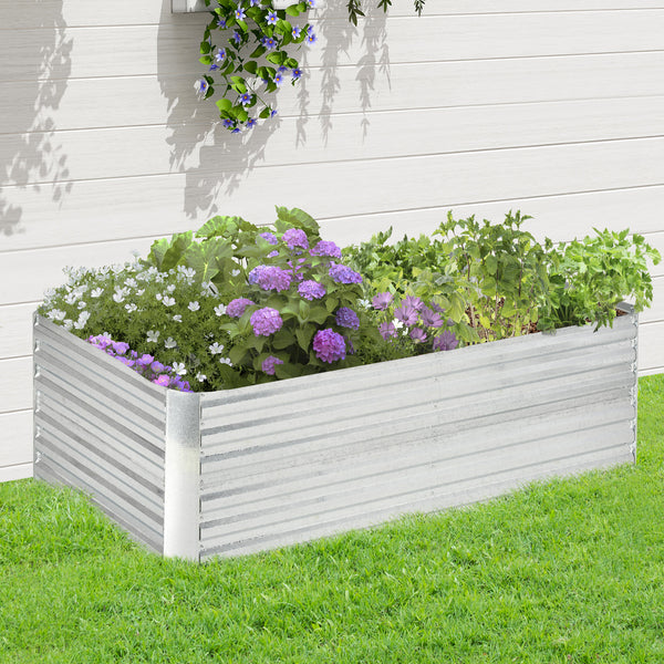 Outsunny Galvanized Raised Garden Bed Kit with Reinforcing Bars, Large and Tall Metal Planter Box for Vegetables, Flowers and Herbs, 6' x 3' x 2', Silver