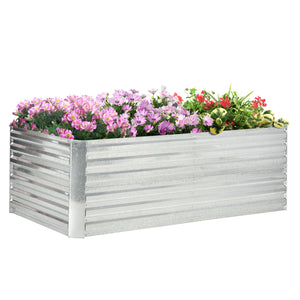 Outsunny Galvanized Raised Garden Bed Kit with Reinforcing Bars, Large and Tall Metal Planter Box for Vegetables, Flowers and Herbs, 6' x 3' x 2', Silver