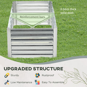 Outsunny Galvanized Raised Garden Bed Kit with Reinforcing Bars, Large and Tall Metal Planter Box for Vegetables, Flowers and Herbs, 6' x 3' x 2', Silver