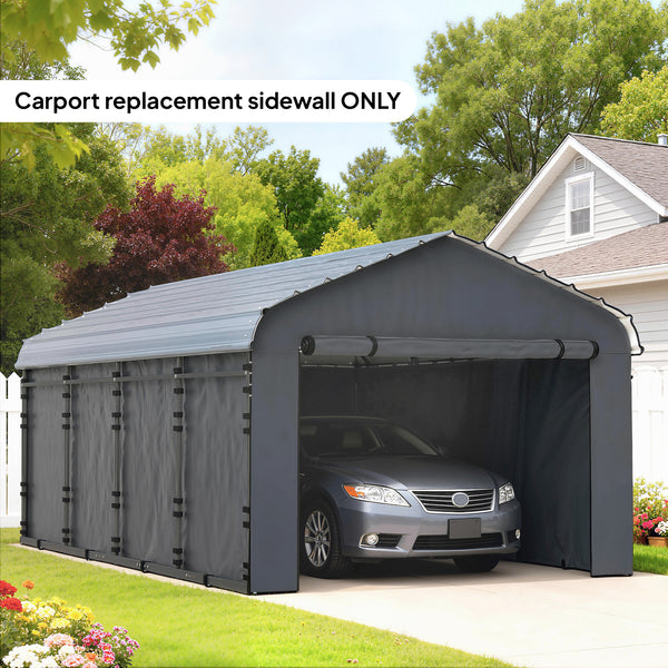 Carport Replacement Sidewall Panels Set of 4 for 10' x 15' Carports, UPF50+ Waterproof PE Tarp Replacement Side Wall Cover with Zipper Door, Top Cover and Frame Not Included, Dark Gray