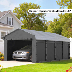 Carport Replacement Sidewall Panels Set of 4 for 10' x 15' Carports, UPF50+ Waterproof PE Tarp Replacement Side Wall Cover with Zipper Door, Top Cover and Frame Not Included, Dark Gray